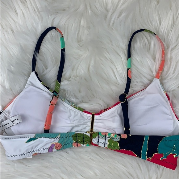 NWT Trina Turk royal botanical floral bikini TOP - Picture 6 of 10